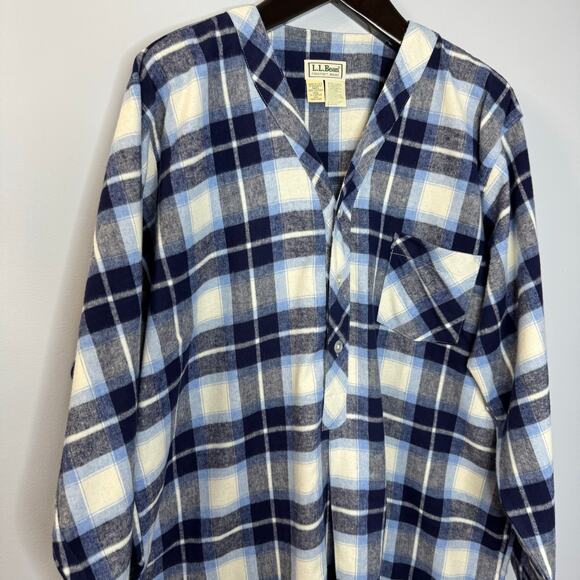 LL Bean Mens VTG Flannel Blue Plaid Cotton Sleep Shirt Night Gown Unisex XL - Picture 3 of 10